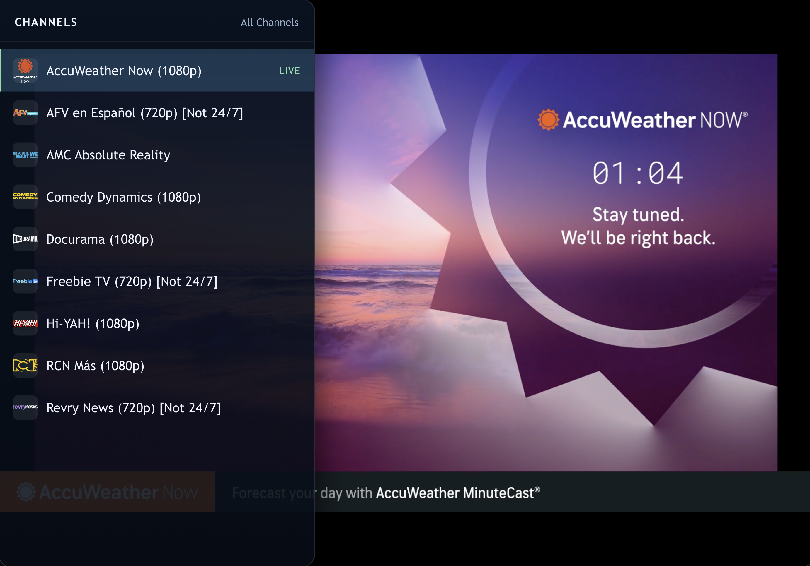 Quick channel switcher interface